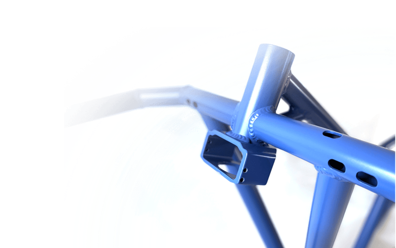 Nahaufnahme eines blauen Fahrradrahmens